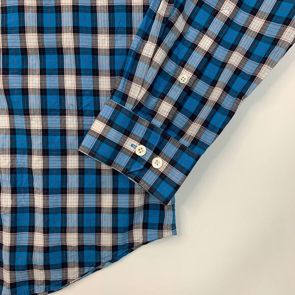 Theory Kyson Shirt Mens XL Extra Large Lagoon Blue Plaid Long Sleeve Button Up - Picture 4 of 11